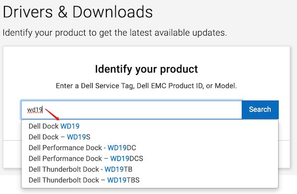デルのサポートで wd19 を検索