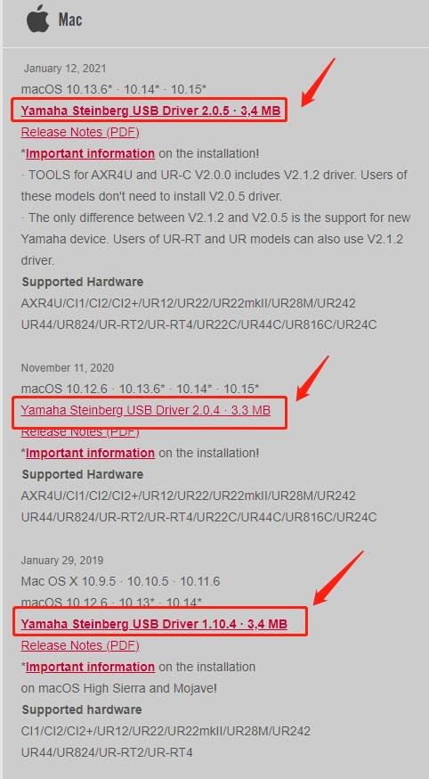 Macos 10、9、8 用の steinberg yamaha USB ドライバーのダウンロード