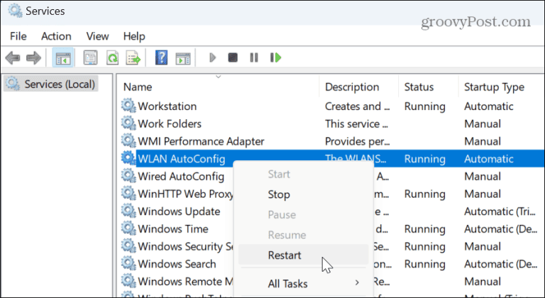 WLAN AutoConfigサービスを確認する
