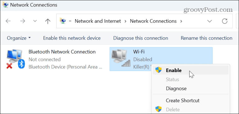 Wi-Fiアダプターを再有効化する